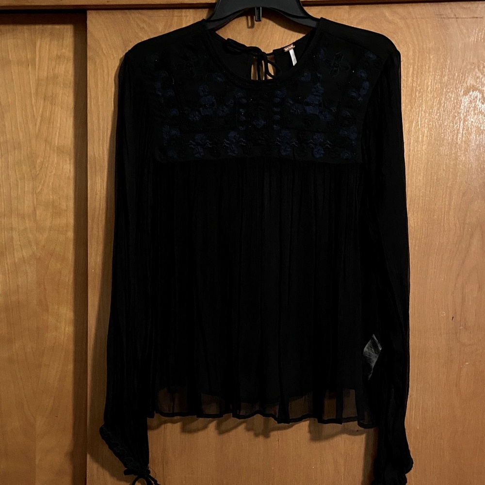Free People Elegant Black Sheer Blouse
